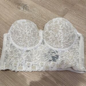 White Lace Strapless Longline bustier with Underwire